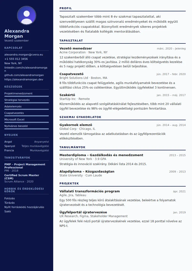 Pilot önéletrajz-sablon