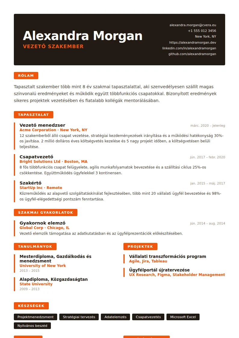 Tangerine önéletrajz-sablon