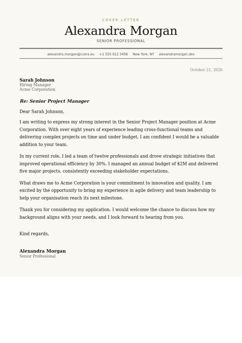 Modello di lettera di presentazione Broadsheet