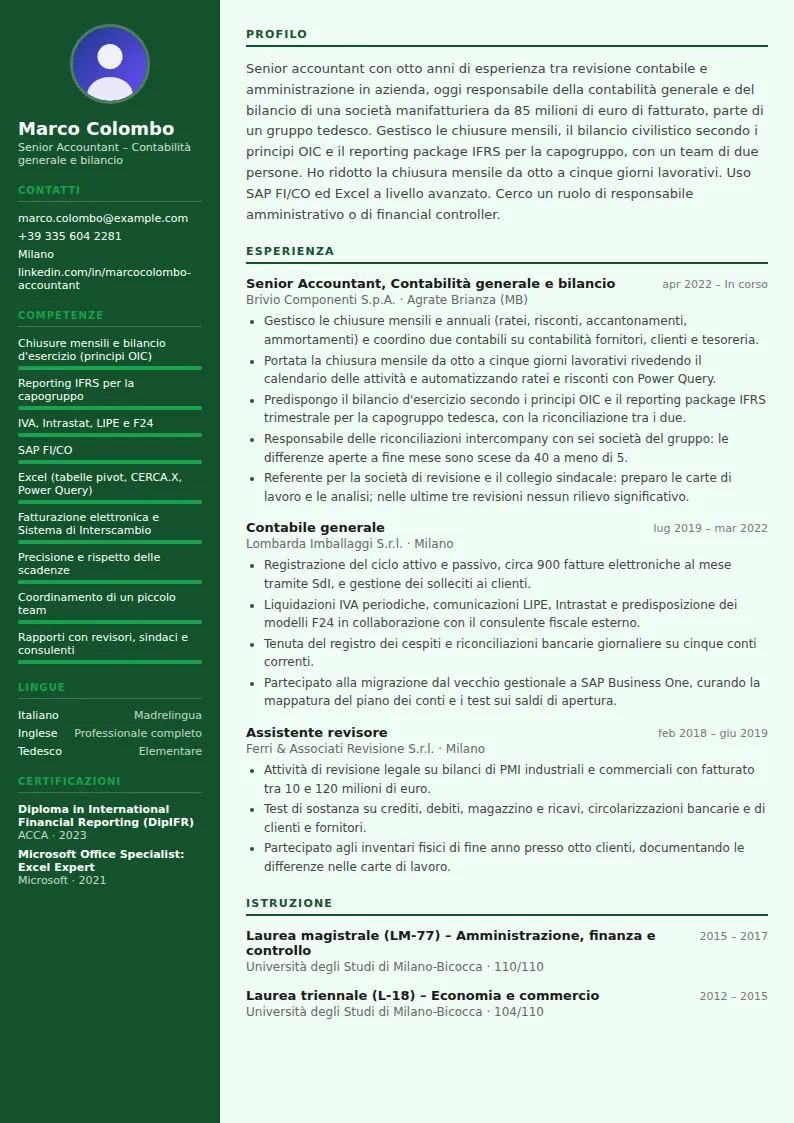 Esempio di curriculum per contabile