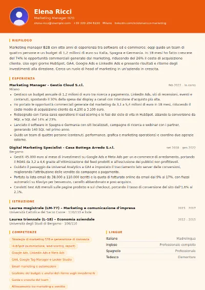 Esempio di curriculum per marketing manager