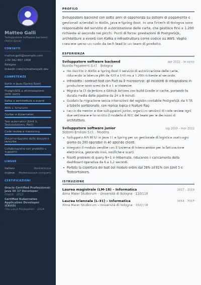 Esempio di curriculum per sviluppatore software
