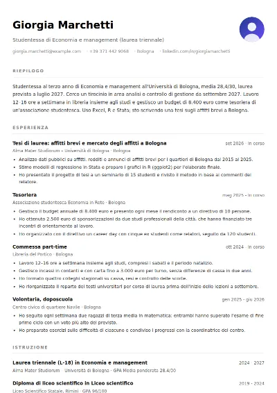 Esempio di curriculum per studenti senza esperienza