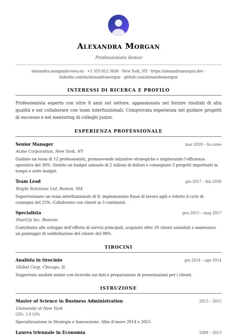 Modello di CV Academic
