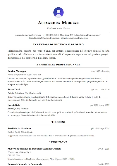 Modello di CV Academic