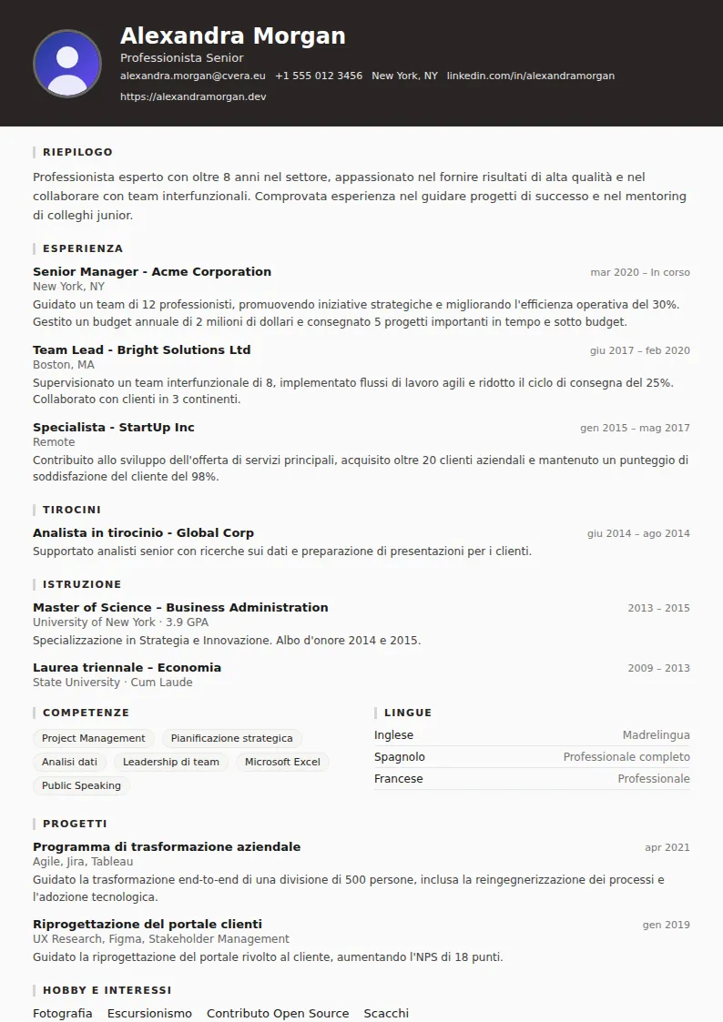 Modello di CV Architect