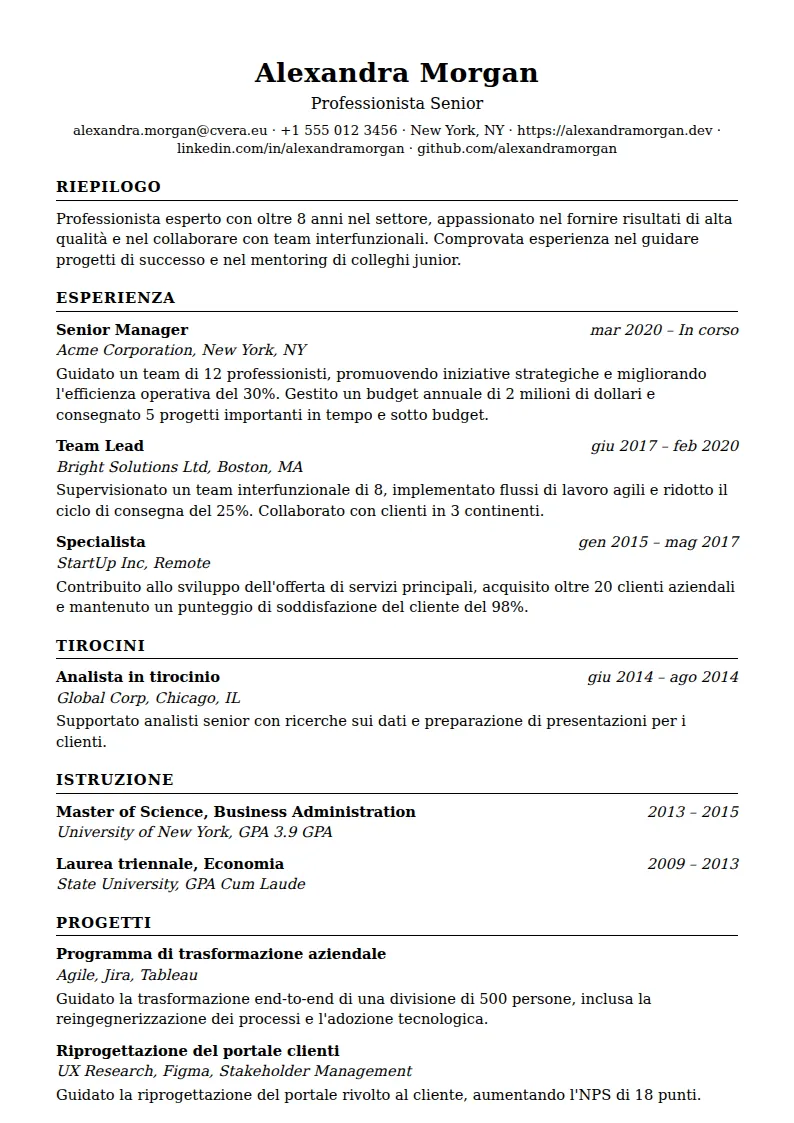 Modello di CV ATS Classic