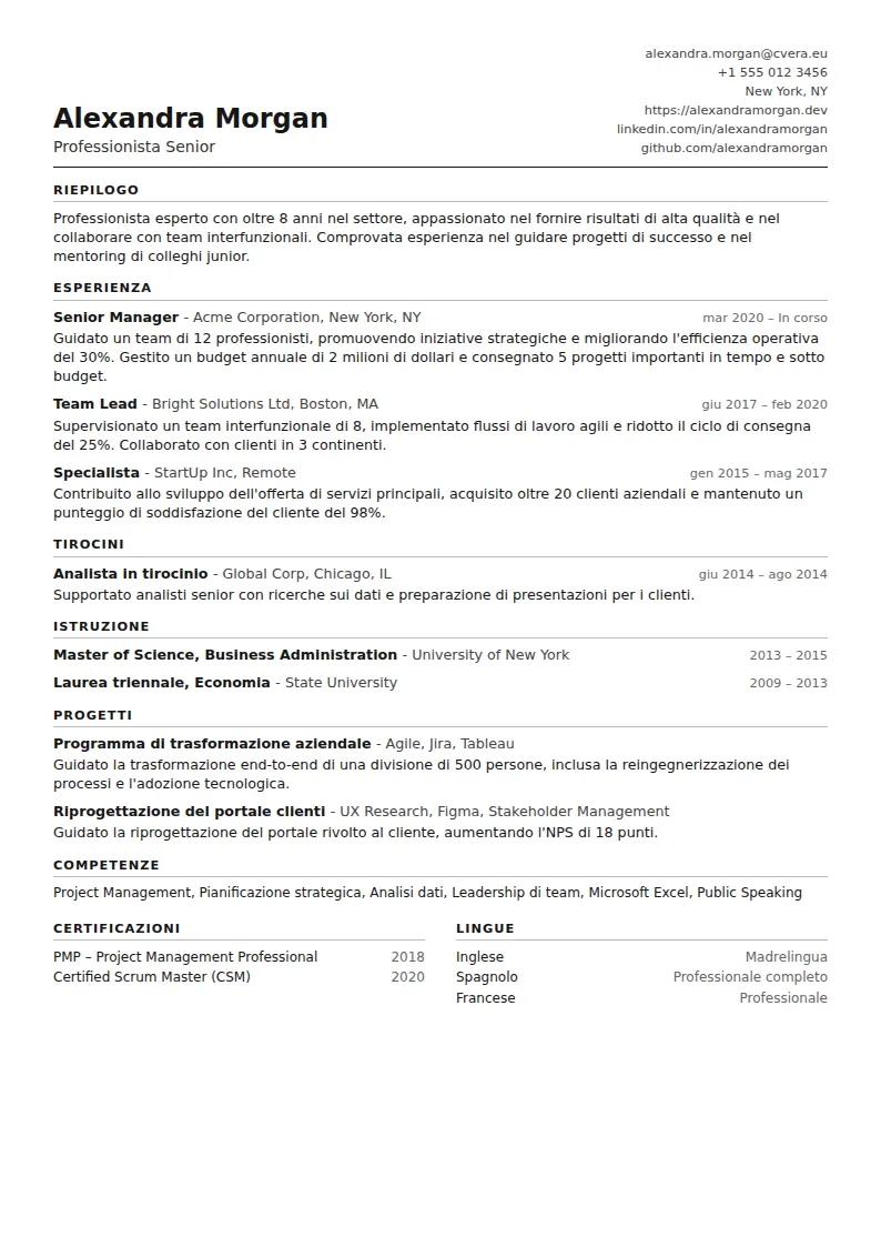 Modello di CV ATS Compact