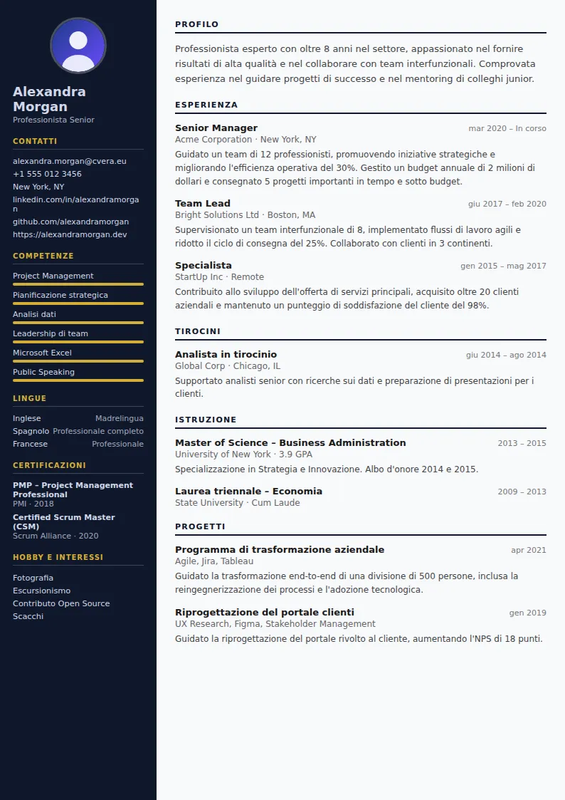 Modello di CV Banker