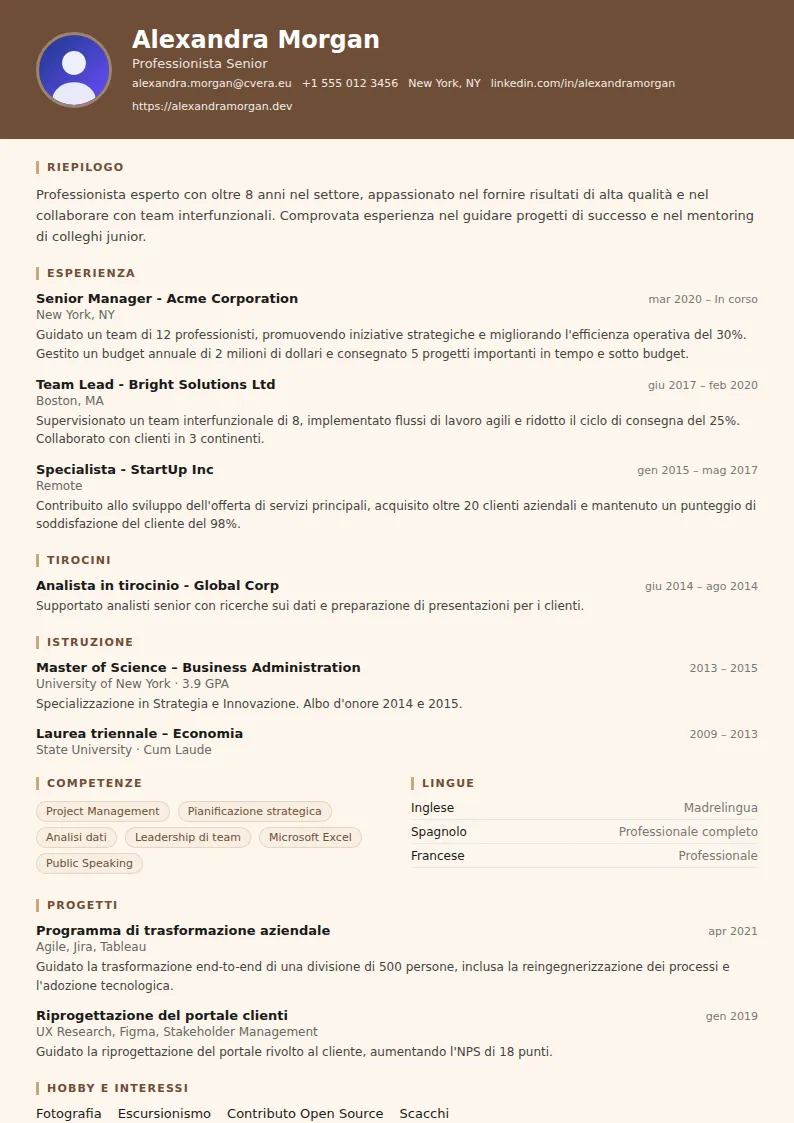 Modello di CV Barista