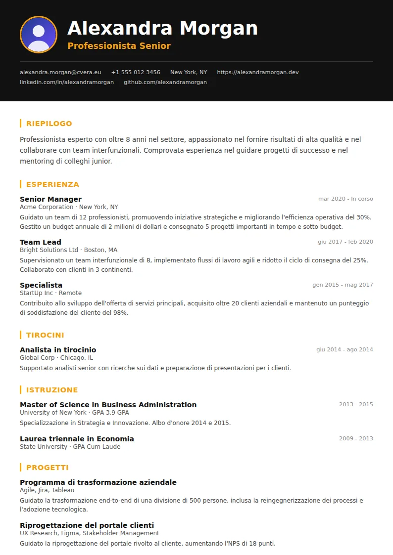 Modello di CV Bold