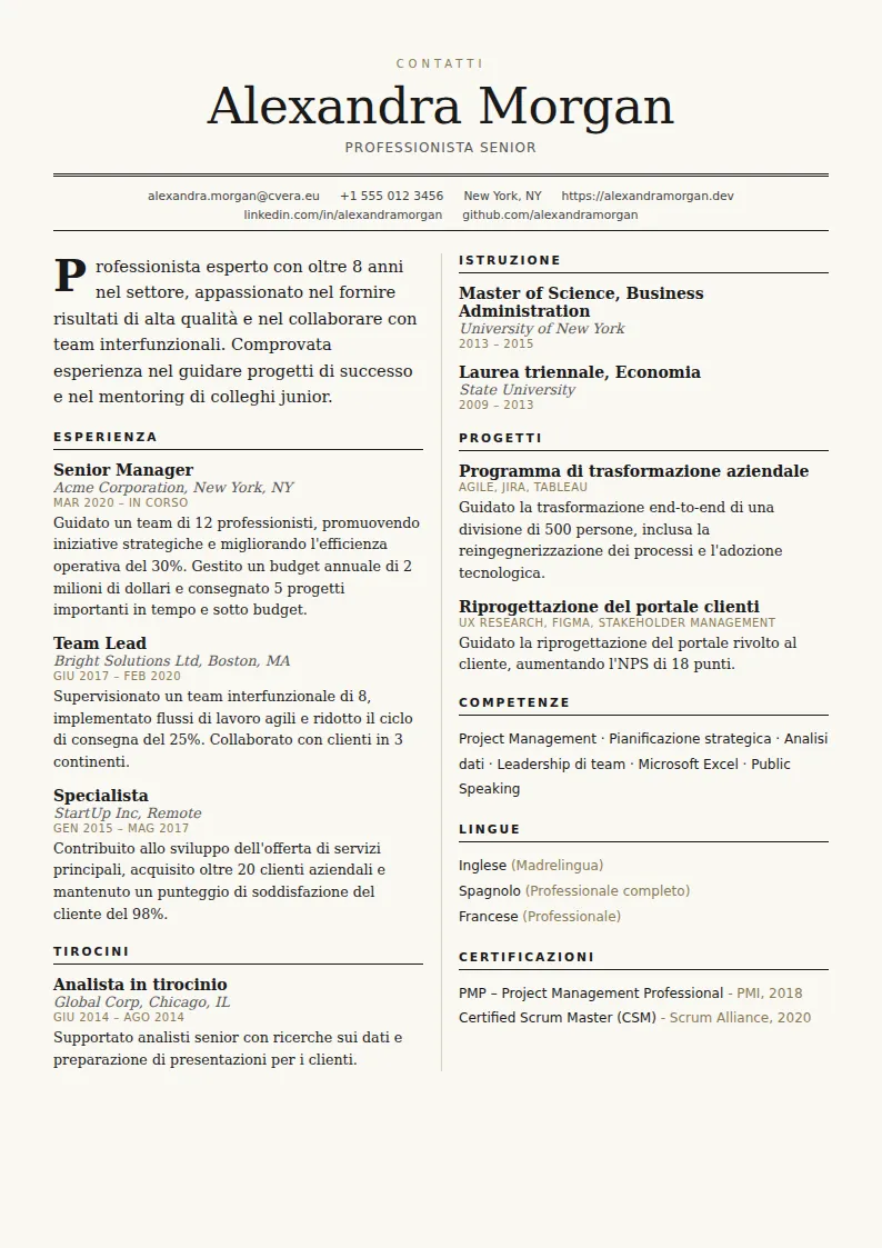 Modello di CV Broadsheet