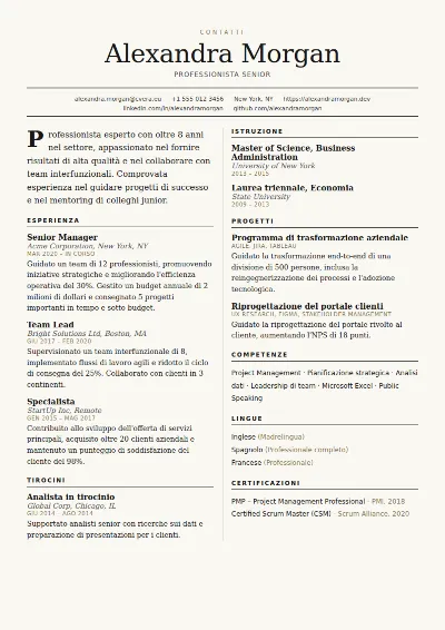 Modello di CV Broadsheet