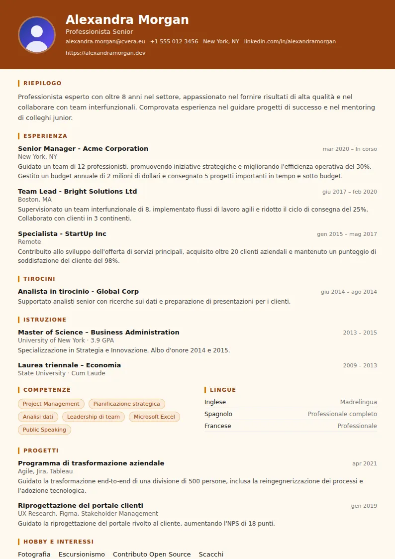 Modello di CV Carpenter