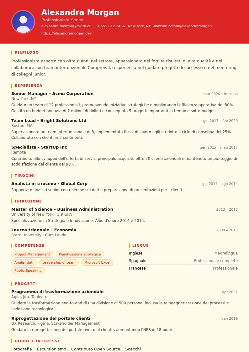 Modello di CV Chef