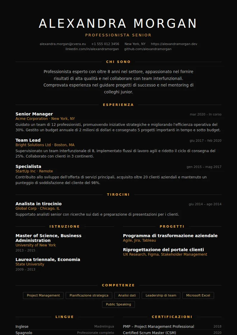 Modello di CV Eclipse
