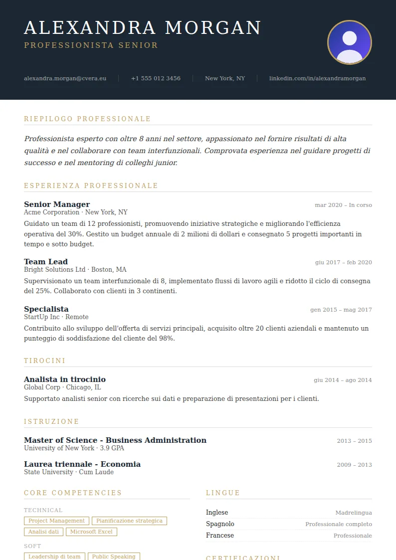 Modello di CV Executive