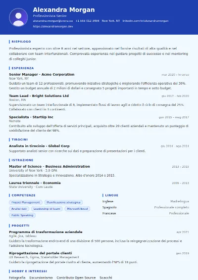 Modello di CV Financial Analyst