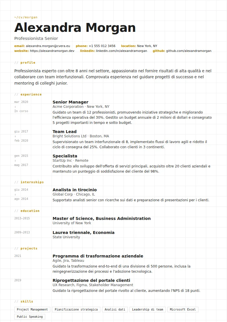 Modello di CV Gridline