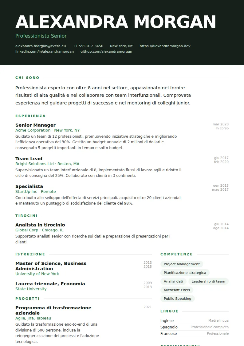 Modello di CV Headline