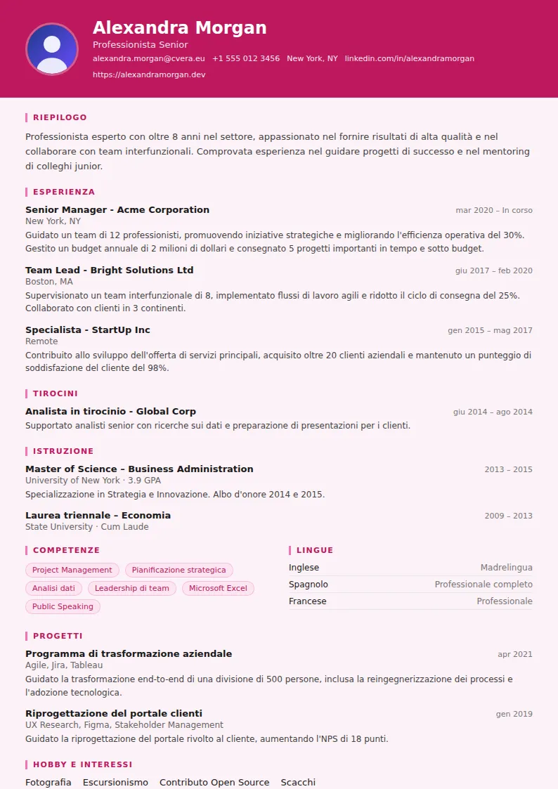 Modello di CV HR Manager