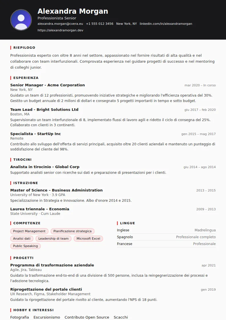 Modello di CV Journalist