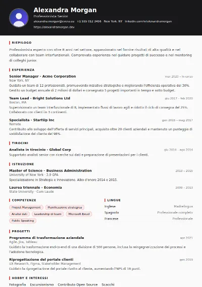 Modello di CV Journalist