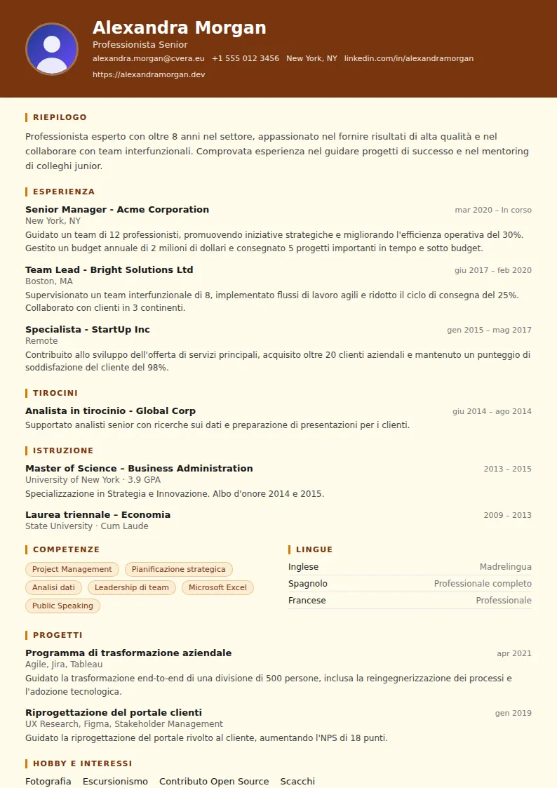Modello di CV Librarian