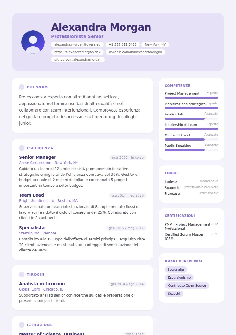 Modello di CV Lilac