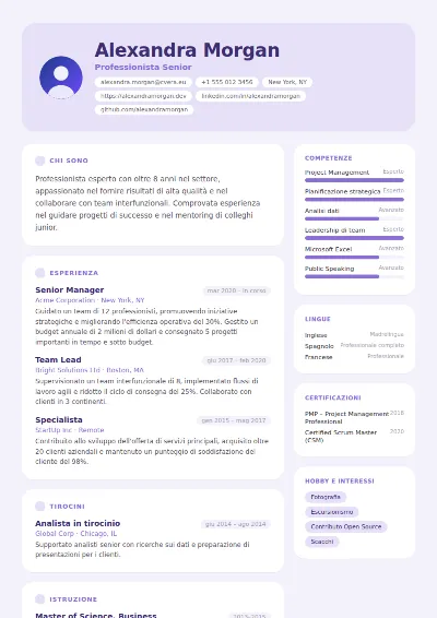 Modello di CV Lilac