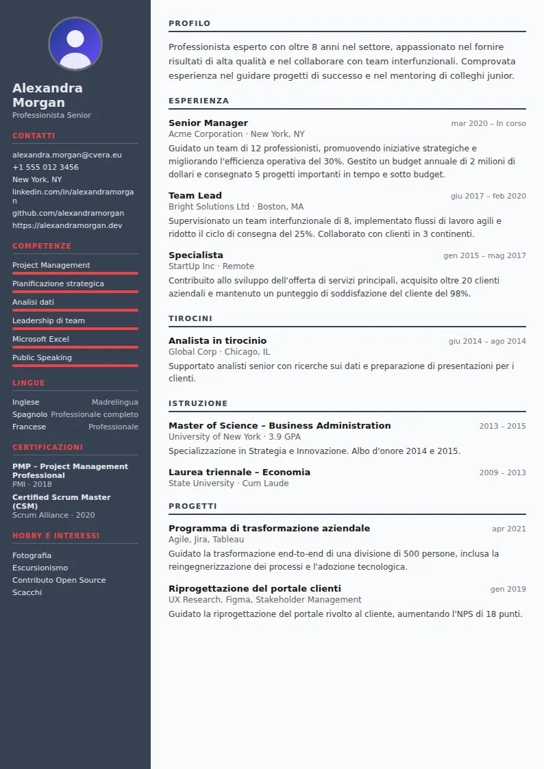 Modello di CV Mechanical Engineer