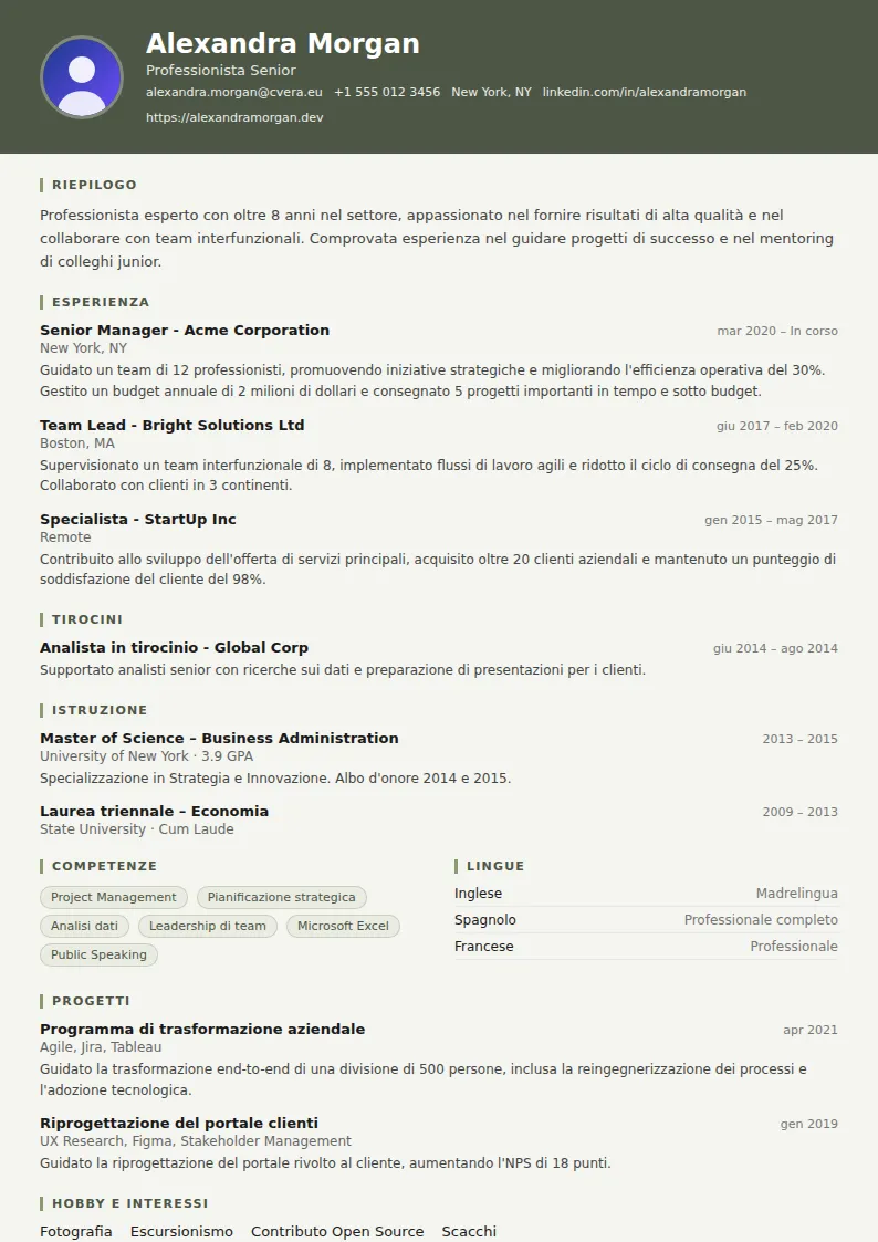 Modello di CV Military