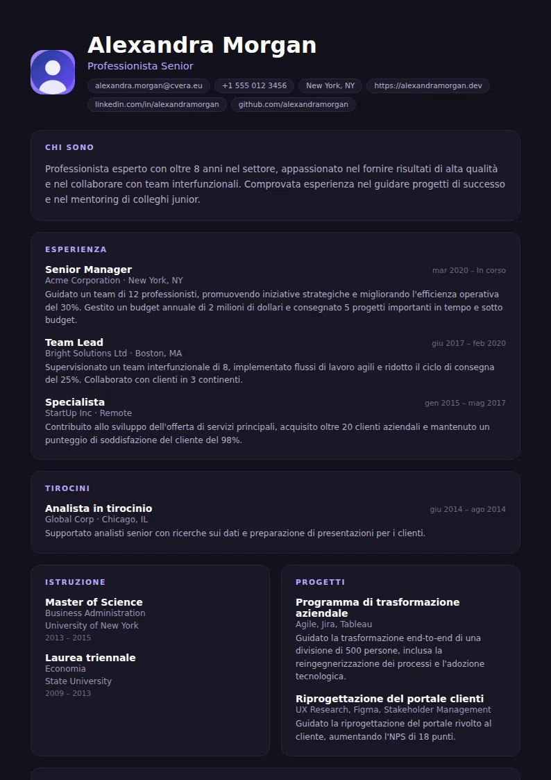 Modello di CV Nightshift