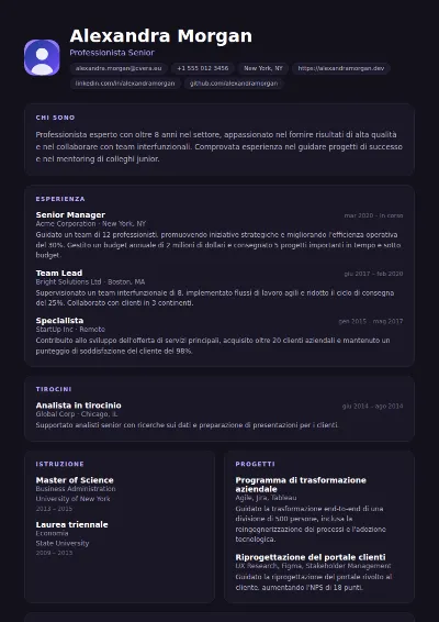 Modello di CV Nightshift