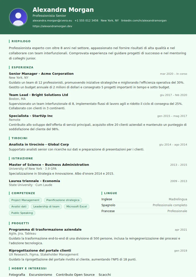 Modello di CV Nurse