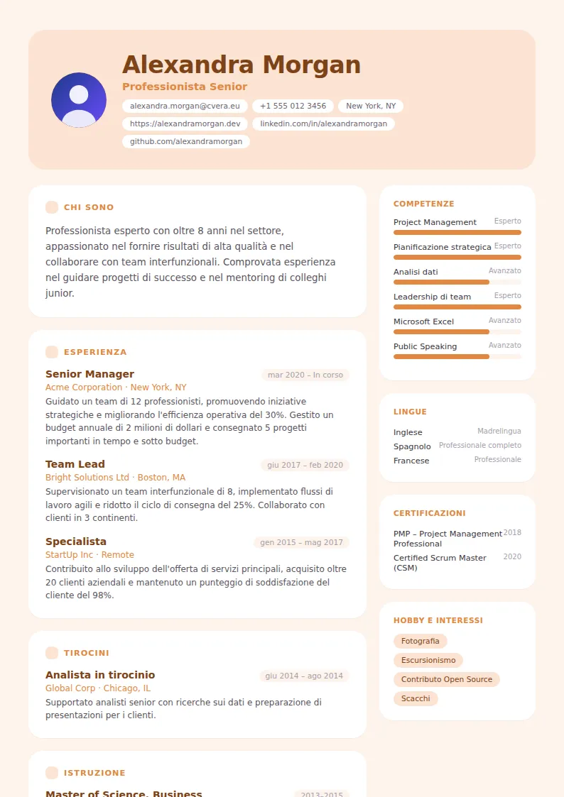 Modello di CV Peach