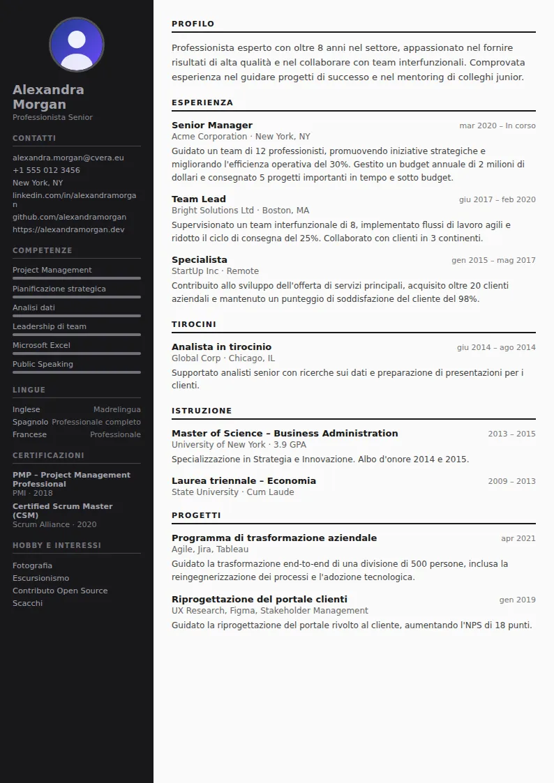 Modello di CV Photographer