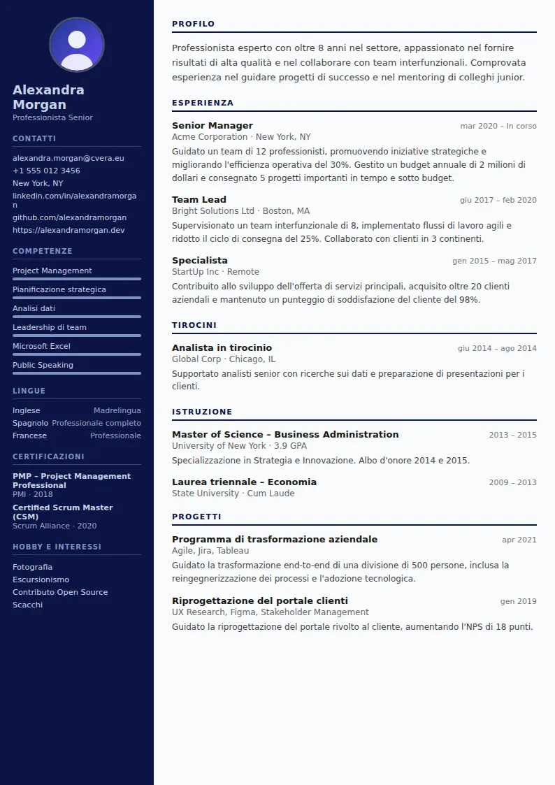 Modello di CV Pilot