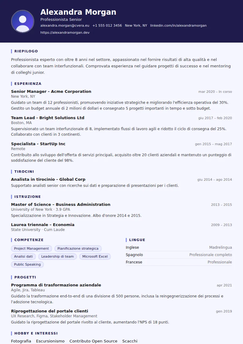 Modello di CV Professor