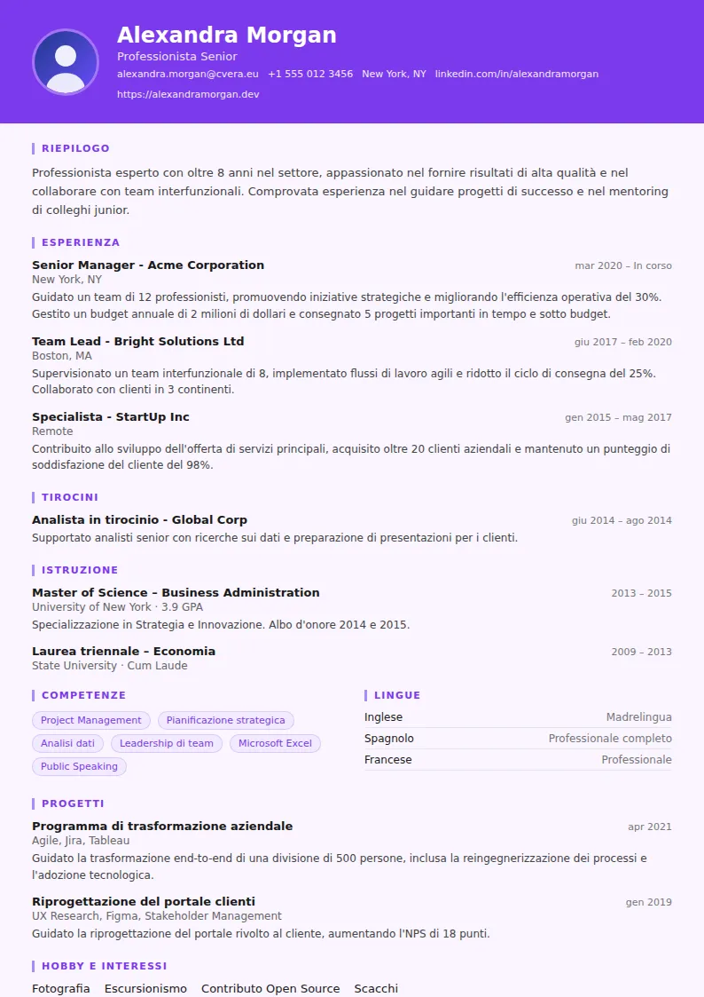 Modello di CV Psychologist