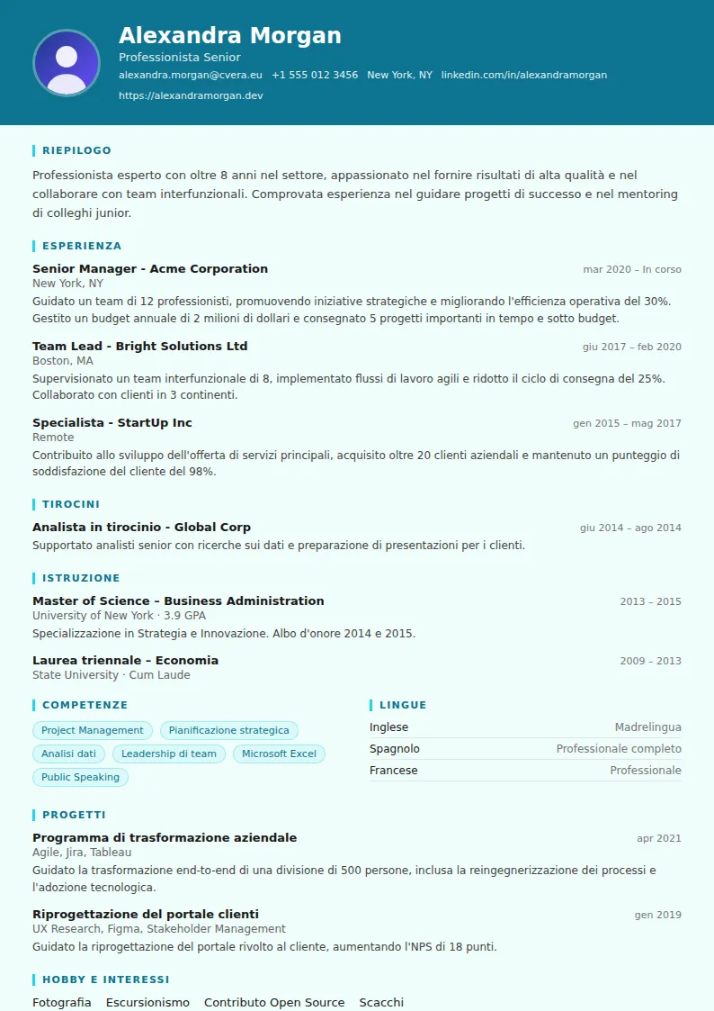 Modello di CV Scientist