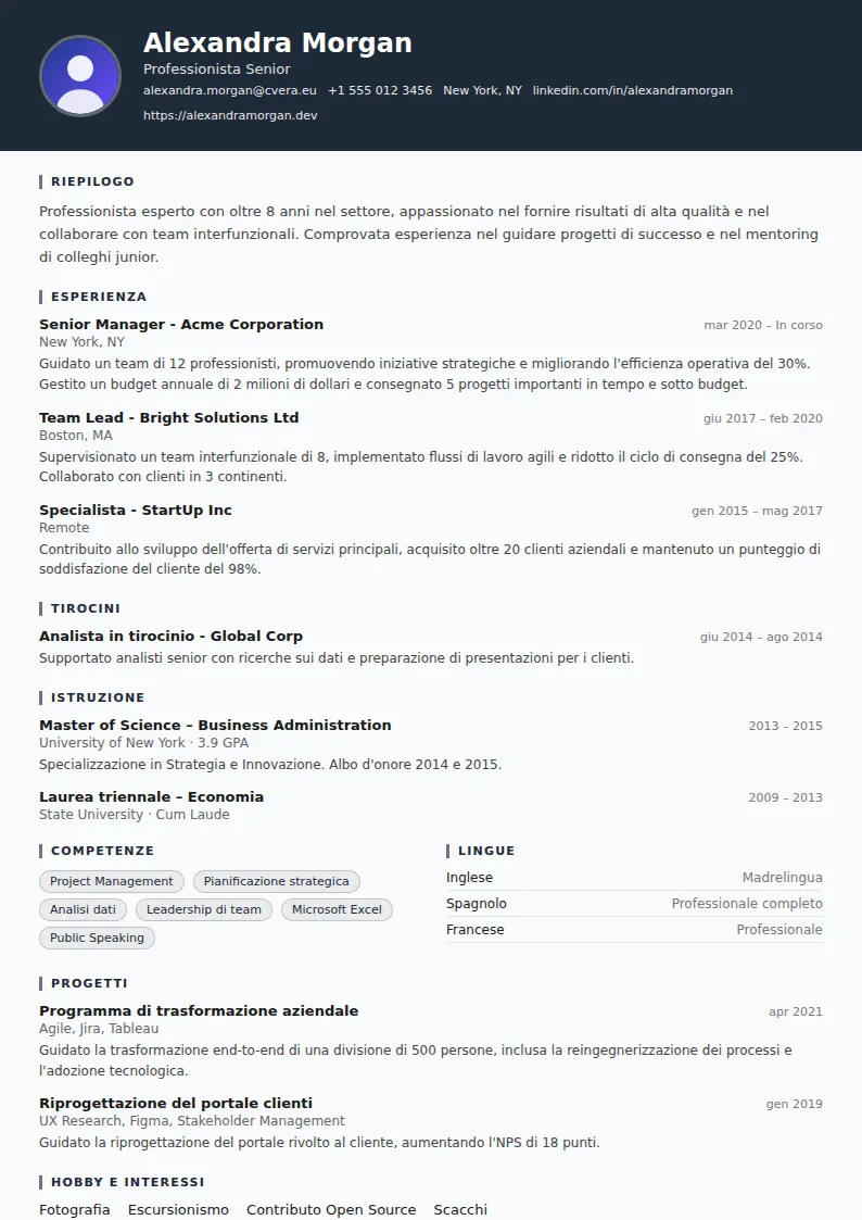 Modello di CV Security Guard