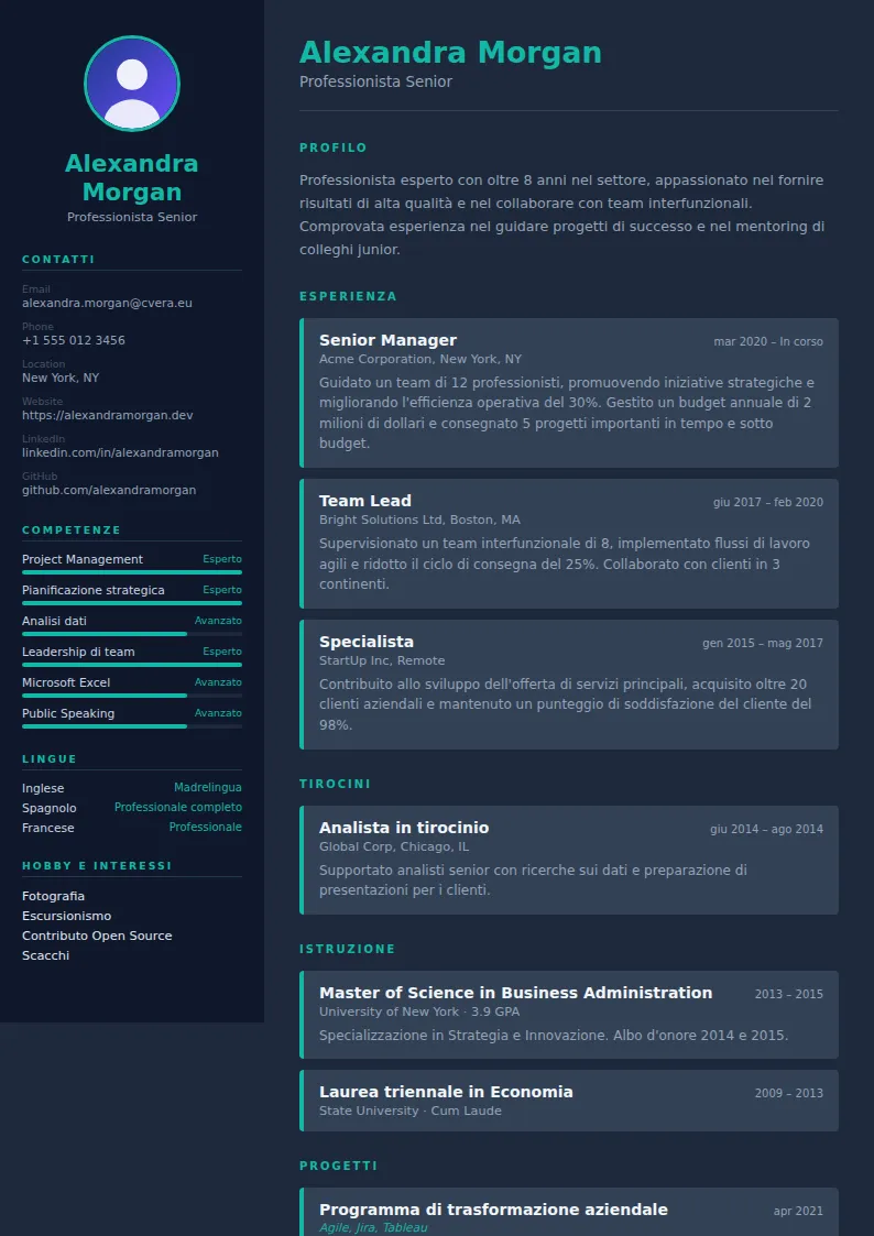 Modello di CV Slate