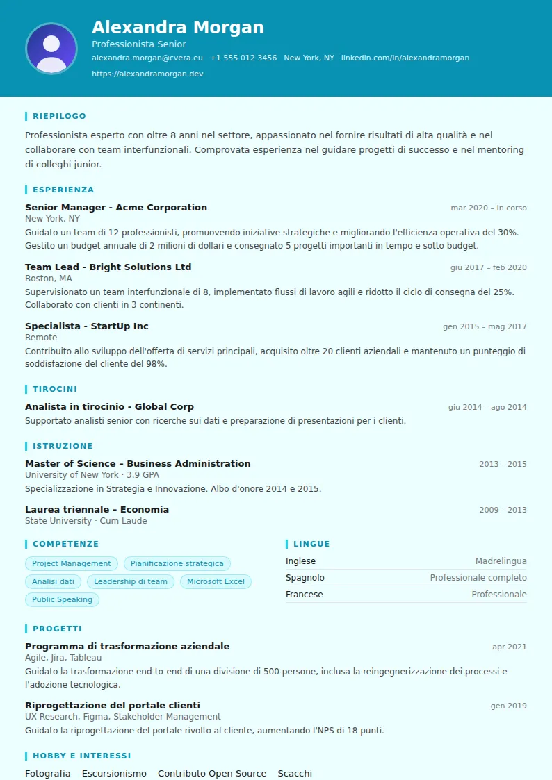 Modello di CV Social Worker