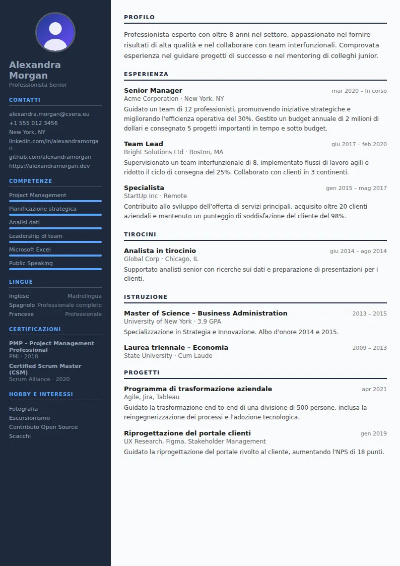 Modello di CV Software Engineer