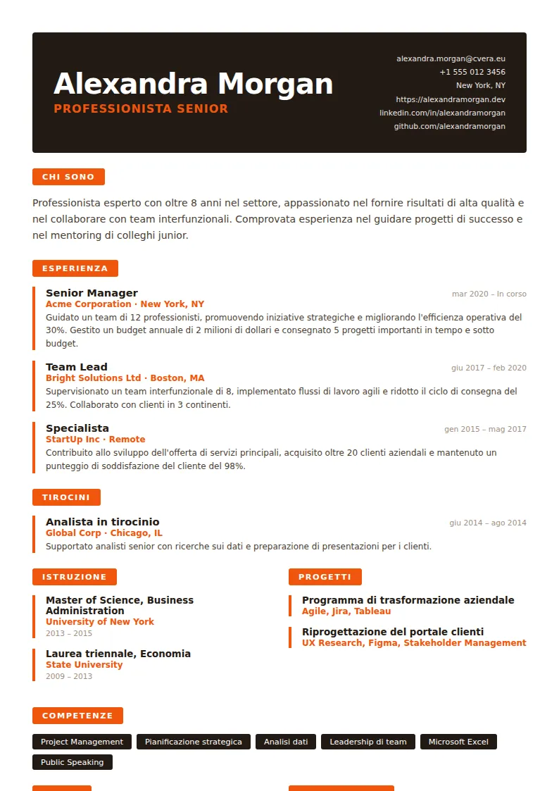 Modello di CV Tangerine