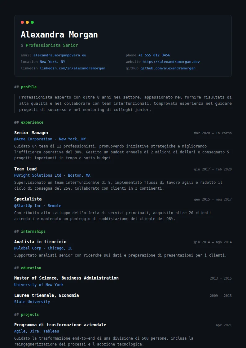 Modello di CV Terminal