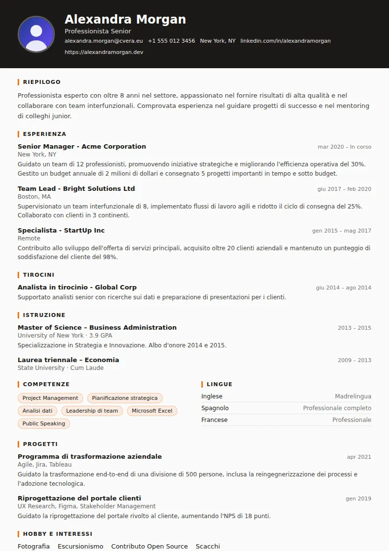 Modello di CV Truck Driver