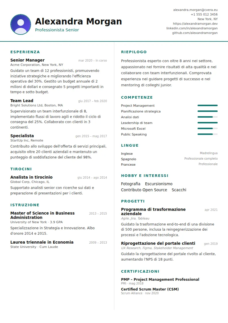 Modello di CV Two Column