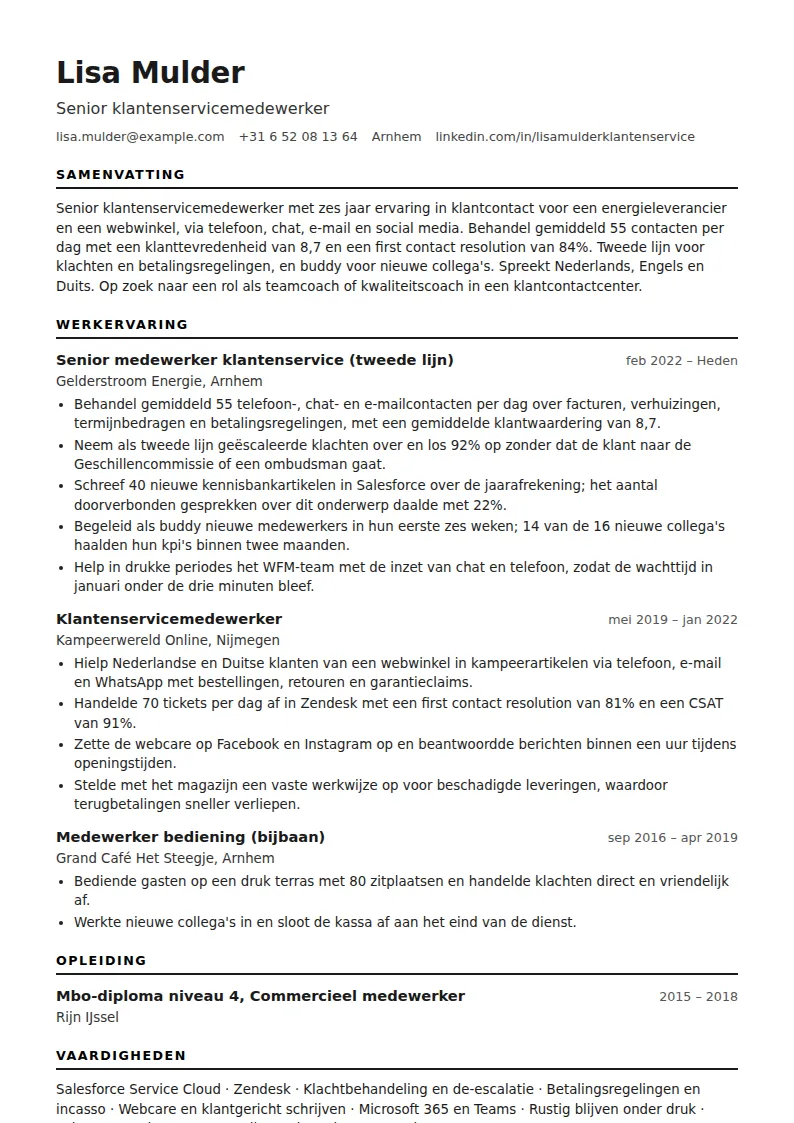 Cv-voorbeeld klantenservicemedewerker